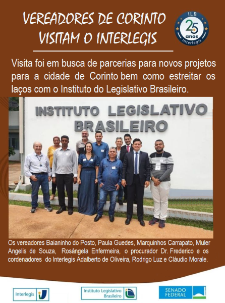 VEREADORES DE CORINTO VISITAM O INSTITUTO DO LEGISLATIVO BRASILEIRO –ILB - EM BRASÍLIA